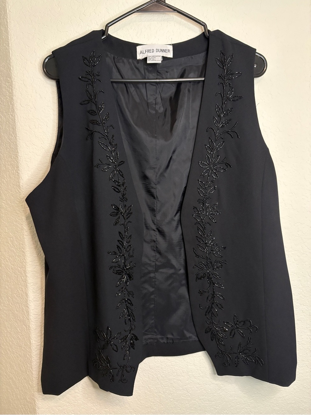 Alfred Dunner Black Beaded Floral Embroidered Vest